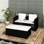 vidaXL Salon de jardin 4 Pièces avec coussins Résine tressée Noir