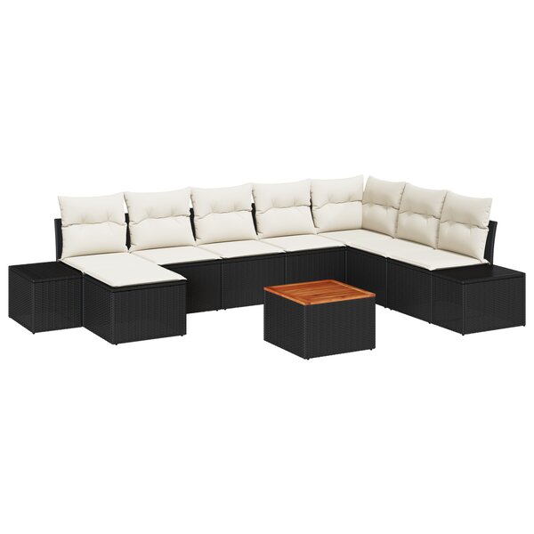 vidaXL Ensemble de canapés de jardin 9 pièces avec coussins noir rotin poly acacia
