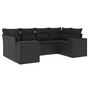 vidaXL Salon de jardin 6 Pièces avec coussins noir résine tressée