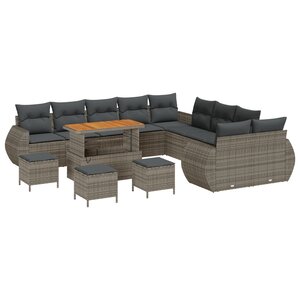 vidaXL Ensemble de Sofa de Jardin en 14 Pièces avec Coussins en Rotin Gris Poly Acacia