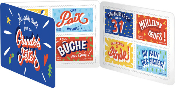 Carnet de 12 timbres - Les petits mots pour de Grandes Fêtes - Lettre verte