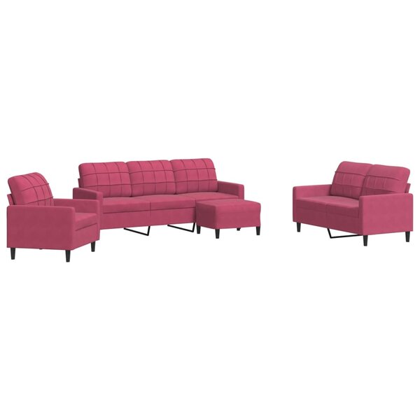 vidaXL Ensemble de canapés 4 Pièces avec coussins Rouge bordeaux Velours