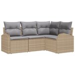 vidaXL Ensemble de Canapé de Jardin 4 Pièces avec Coussins Beige Rotin Polyéthylène