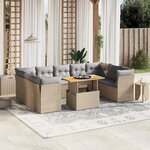 vidaXL Salon de jardin avec coussins 10 Pièces beige résine tressée