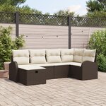 vidaXL Ensemble de canapé de jardin de 6 pièces avec coussins Marron Poly Rattan