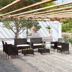 vidaXL Salon de jardin 8 Pièces avec coussins Résine tressée Noir