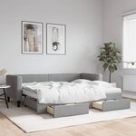 vidaXL Lit de jour avec gigogne et tiroirs gris clair 80x200 cm tissu