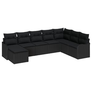 Ensemble Canapés Jardin 8 Pièces avec Coussins Noir Poly Rattan