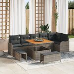 vidaXL Set de canapé de jardin de 9 pièces avec coussins en poly rotin gris et acacia