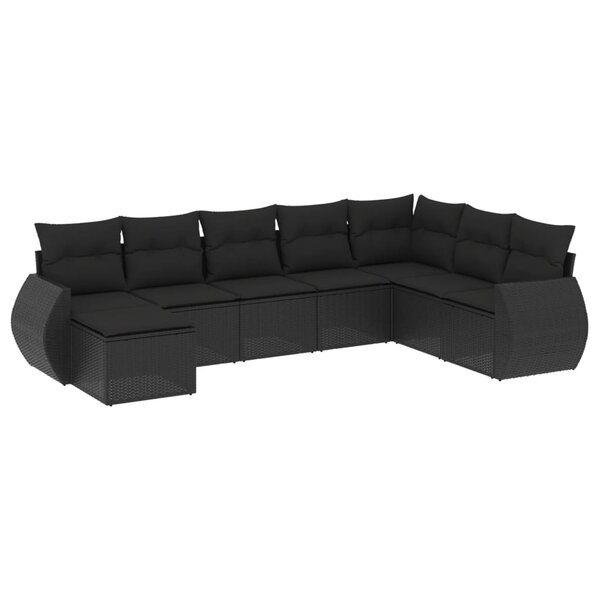 vidaXL Salon de jardin 8 Pièces avec coussins noir résine tressée