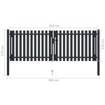 vidaXL Portail de clôture à double porte Acier 306x175 cm Anthracite