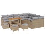 Ensemble de canapé de jardin de 13 pièces avec coussins beige poly rotin acacia
