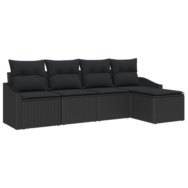 vidaXL Ensemble de canapé de jardin 5 pièces avec coussins en poly rattan noir