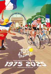 Bloc 2 timbres - 50 ans de l'arrivée du Tour de France sur les Champs-Elysées - 50 ans du maillot à pois et du maillot blanc - Lettre verte