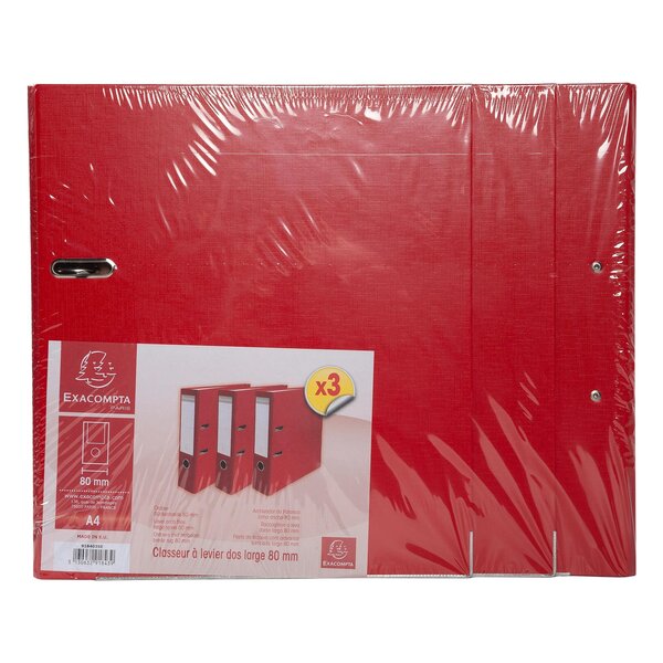 Lot De 3 Classeurs À Levier - Dos De 80mm - Format À Classer A4 - Extérieur En Polypropylène / Intérieur En Papier - Rouge - X 4 - Exacompta