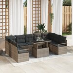 Ensemble de canapés de jardin 10 pièces avec coussins gris en rattan poly