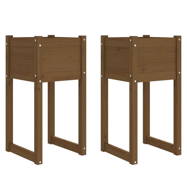 vidaXL Jardinières 2 Pièces Marron miel 40x40x81 cm Bois massif de pin