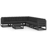 Salon de jardin meuble d'extérieur ensemble de mobilier 8 pièces avec coussins noir bois de pin massif 02_0017645