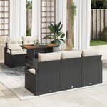 Ensemble 6 pièces canapé de jardin avec coussins poly rattan noir acacia