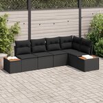 vidaXL Ensemble de canapés de jardin 5 pièces avec coussins noir poly rattan acacia