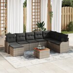 Canapés de Jardin 9 Pièces avec Coussins Gris Poly Rattan