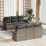 vidaXL Ensemble de Canapé de Jardin 7 Pièces avec Coussins Gris Poly Rotin