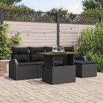 Ensemble de Sofa de Jardin 6 Pièces avec Coussins Noir Poly Rattan