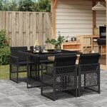 vidaXL Ensemble à manger de jardin coussins 5Pièces noir résine tressée