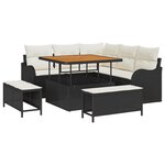 Ensemble de canapé de jardin 8 pièces avec coussins en poly rattan noir et acacia