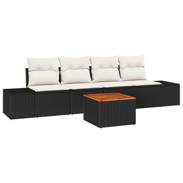 vidaXL Ensemble de canapé de jardin 5 pièces avec coussins noir poly rattan acacia