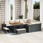 Canapé de jardin de 12 pièces avec coussins en Rattan Poly Noir Acacia