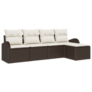 Ensemble de canapé de jardin vidaXL 5 pièces avec coussins Marron Poly Rotin