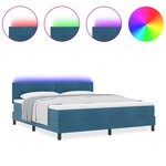 Lit Box Spring vidaXL avec Matelas et LED Bleu Foncé 180x200 cm Velours