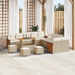 Ensemble de Canapé de Jardin 14 pièces avec Coussins Beige Rattan Acacia