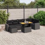 vidaXL Salon de jardin 8 Pièces avec coussins noir résine tressée