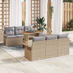 Ensemble de Canapés de Jardin 7 pièces avec Coussins Beige Rattan Poly