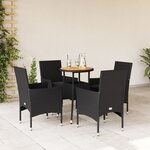 vidaXL Ensemble à manger de jardin et coussins 5 Pièces noir rotin acacia