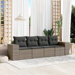 vidaXL Salon de jardin 4 Pièces avec coussins gris résine tressée