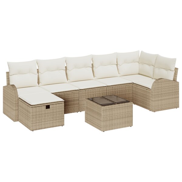 Ensemble de Canapés de Jardin 8 Pièces avec Coussins Beige Rattan Poly