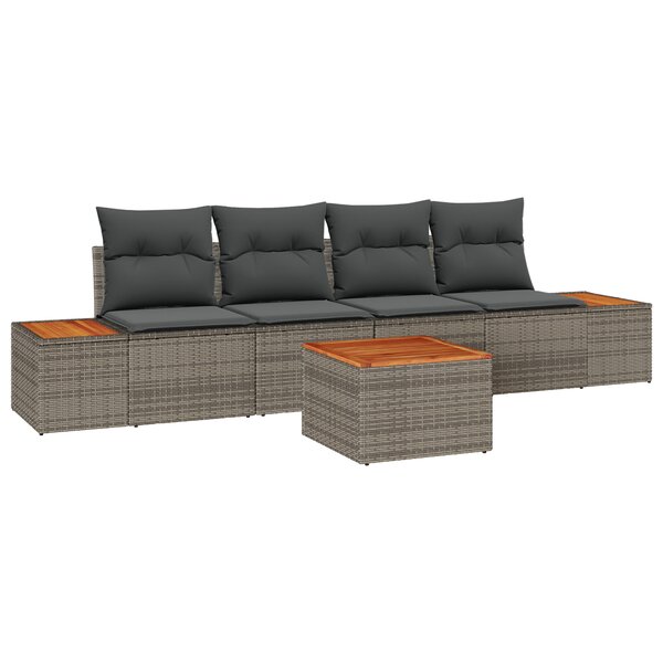 Ensemble de Canapés de Jardin de 5 Pièces avec Coussins Gris en Poly Rotin Acacia