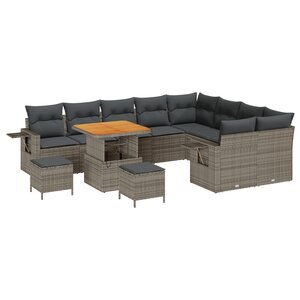 Set de canapé de jardin vidaXL de 12 pièces avec coussins gris poly rotin acacia