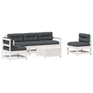 vidaXL Salon de jardin avec coussins 6 Pièces blanc bois de pin massif