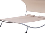 Bain de soleil 2 places lit de jardin design contemporain toit réglable 2 roulettes 2 oreillers acier époxy polyester sable