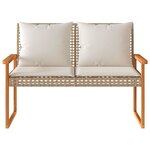 vidaXL Banc de jardin avec coussin mélange beige résine tressée acacia