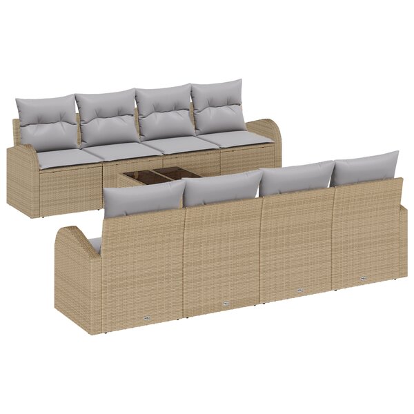 vidaXL Canapé de Jardin 9 pièces avec Coussins Beige en Rattan Synthétique