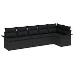 vidaXL Ensemble de canapé de jardin 6 pièces avec coussins noir en poly rattan
