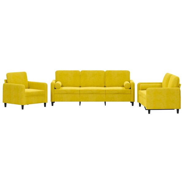 vidaXL Ensemble de canapés 3 Pièces avec coussins jaune velours