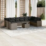 vidaXL Salon de jardin 11 Pièces avec coussins gris résine tressée