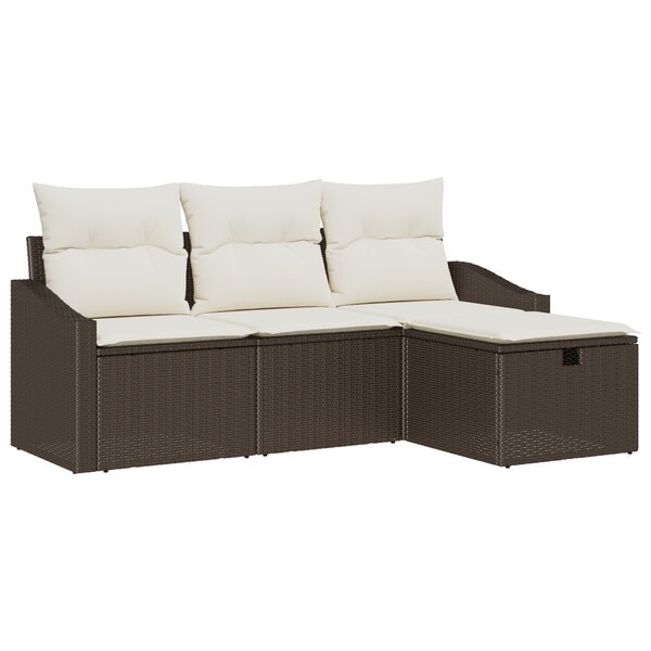 vidaXL Ensemble de canapé de jardin 4 pièces avec coussins en rotin poly marron