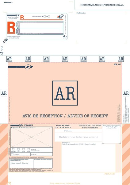 Boite de 250 Recommandés bureautiques A4 Internationaux  avec AR et sans CB - IBRI1